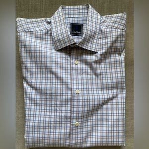 David Donahue Tattersall Check Print Spread Collar Shirt Size 16.5-33 $155